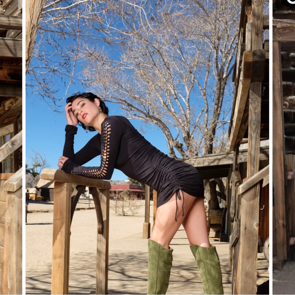 Slit Weave Bamboo Cinch Dress - Picture 2 of 9